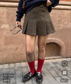 nugu visco プリーツヘリンボーンウールミニスカート　ディープブラウンS