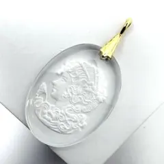 貴婦人　水晶　クリスタル　カメオ　ペンダントトップ　silver刻印　クリア