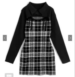GRL チェック柄フロントオープンリボンニットミニワンピース ru1373