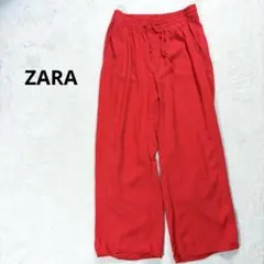 【ザラ】M レディース ワイドパンツ イージー　レッド　薄手