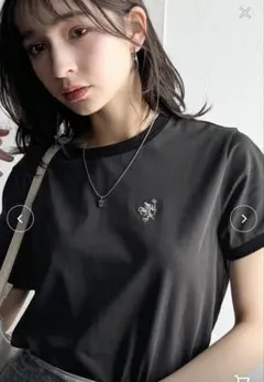 オーガニックコットン混 綿100％胸刺繍リンガーTシャツ