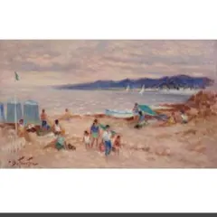 フランス人画家 ピエール・ウジェーヌ・デュトゥルトル 油彩画「海岸」10M フランス人画家 ピエール・ウジェーヌ・デュトゥルトル 油彩画「海岸