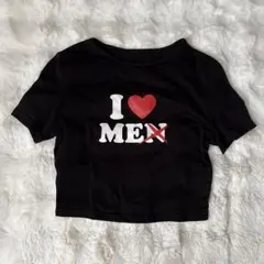 I LOVE MEN ロゴ クロップド丈 Tシャツ ブラック M