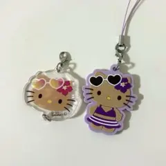 未使用　日焼けキティ　アクリルミニチャーム　ラバーストラップ　2点セット