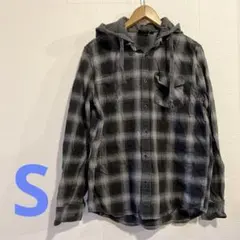 VANS フード付き グレー系チェックネルシャツ S
