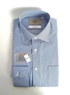 【新品】ONLY 綿100% ノンアイロン スリムF セミワイド ブルー 首38