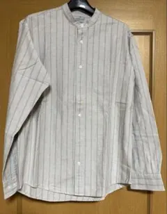 無印良品　洗いざらしオックススタンドカラー長袖シャツ　S グレーストライプ