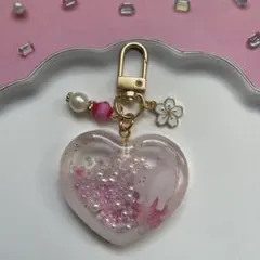 94 レジン　シャカシャカキーホルダー　シェイカー ハート　猫　桜　春