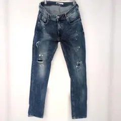 ZARAザラ dnwr ペイント ダメージ加工 スキニーデニム EUR46