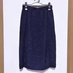 ネイビー ふくれ花柄 ミモレスカート　新品