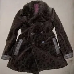 トルネードマート　ダークブラウン　中綿入りファーダブルブレストコート冬用　Y2K