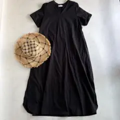 【美品】アダムエロペ コットンリラックスマキシワンピース ブラック F インド製