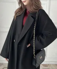 ブラック ダブルボタン ロングコート