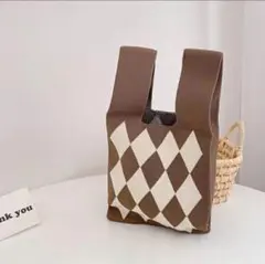 ニット トートバッグ レディース ニットバッグ トートバッグ 鞄 小さめブラウン