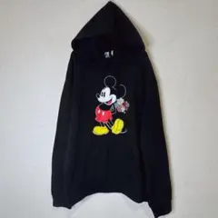 ディズニー パーカー フード 【L】長袖 ミッキーマウス 花束 黒 綿 ポリ