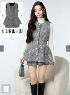 フリージアツイードベスト×ショートパンツセットアップ[pm479]