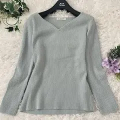 INED リブニット Vネック プルオーバー 9号 体型カバー