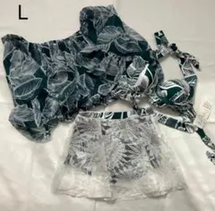 水着 レディース ビキニ パレオ付き 3点セット Lサイズ 体型カバー