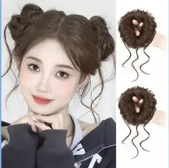 団子ウィッグ ふわふわ エクステ シュシュウィッグポイントウィッグ2個…