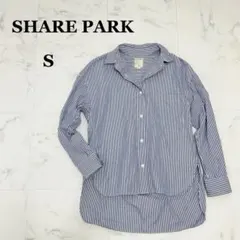 シェアパーク♦︎長袖シャツ ブラウス ストライプ コットン100% ブルーのサムネイル