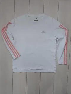adidas 長袖Tシャツ ホワイト ピンクストライプ