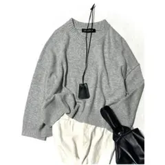 美品 ミズイロインド ワイド ニット プルオーバー ウール混 グレー