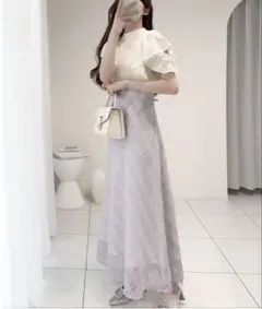 ダブルフリル袖チェックレースドッキングワンピース
