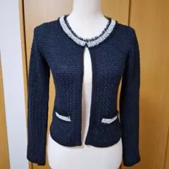 MISCH MASCH ビーズパールビジュー装飾 ブラックニットカーディガン38