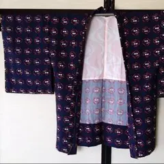 【美品☆しつけ糸付き 未使用品】ウール羽織 アンサンブル着物 紺色