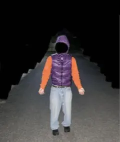 フード付き　ダウンジャケット　Y2K グランジ　お兄系　平成　ベスト　短丈　紫