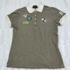 パーリーゲイツポロシャツ0ワッペン千鳥格子ブラウン/ベージュ系