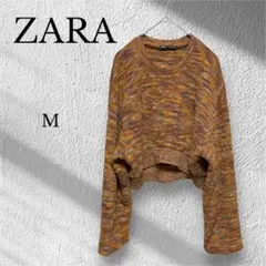 ザラ　ZARA　マルチカラー　ショートニット【M】オレンジブラウン　パープル