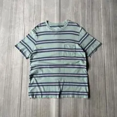 GAP マルチボーダー ポケット Tシャツ クルーネック 半袖 ブルー S