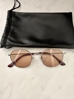 ブラウンラウンド型サングラス 収納ポーチ付き