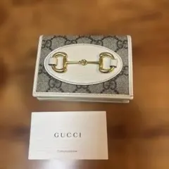 グッチ　二つ折り財布スプリーム　白レザー　ゴールド金具ホースビット　美品