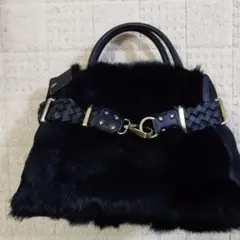 【未使用・タグ付】INED　牛皮×ラビットファー　ハンドバッグ