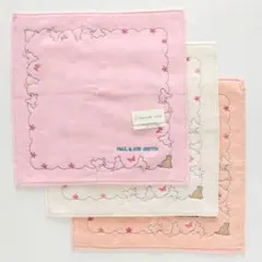 ポール＆ジョーシスター　タオルハンカチ　3枚　ピンク　ホワイト　猫　ネコ　ねこ