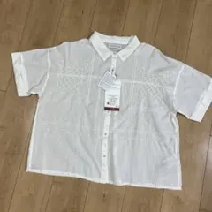 新品 SEASON REASON インド綿 半袖 レース　ブラウス 白 L