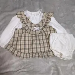 ベビーチェック柄フリル付きワンピースセット80