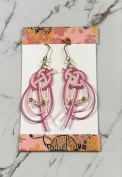 あわじ結びアレンジ　パール　水引ピアス　no.12