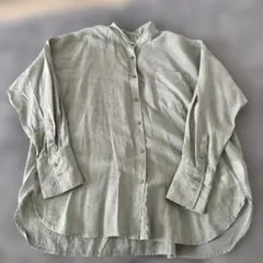 アーバンリサーチ グリーン シアー長袖シャツ ボタン付き