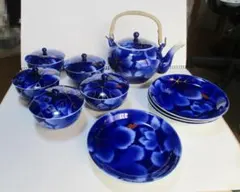 深川製磁 瑠璃葡萄 茶器揃 銘々皿セット