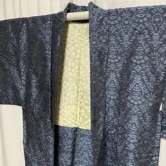 羽織 正絹 絹 紬 青 ブルー系 大島紬風