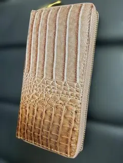 ブラウン クロコダイル風長財布 ゴールドファスナー