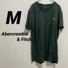 Abercrombie & Fitch M ダークグリーン Vネック Tシャツ