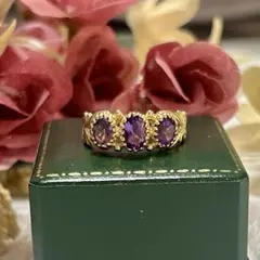 【上品な逸品】英国 ヴィンテージ 9金 アメジスト リング