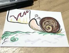 日経平均株価50000円に驚くカタツムリのイラストポストカード