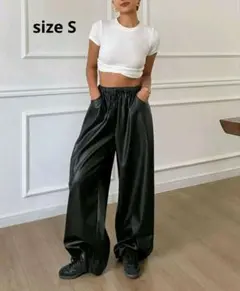 ブラック ワイドパンツ ゴムウエスト