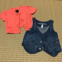 90 95 ベビーギャップ 半袖薄手カーディガン デニムベスト セット おしゃれ