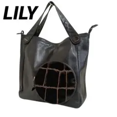 Lily レザーバッグ トートバッグ クロコ型押し 黒 ブラック 状態良好♪